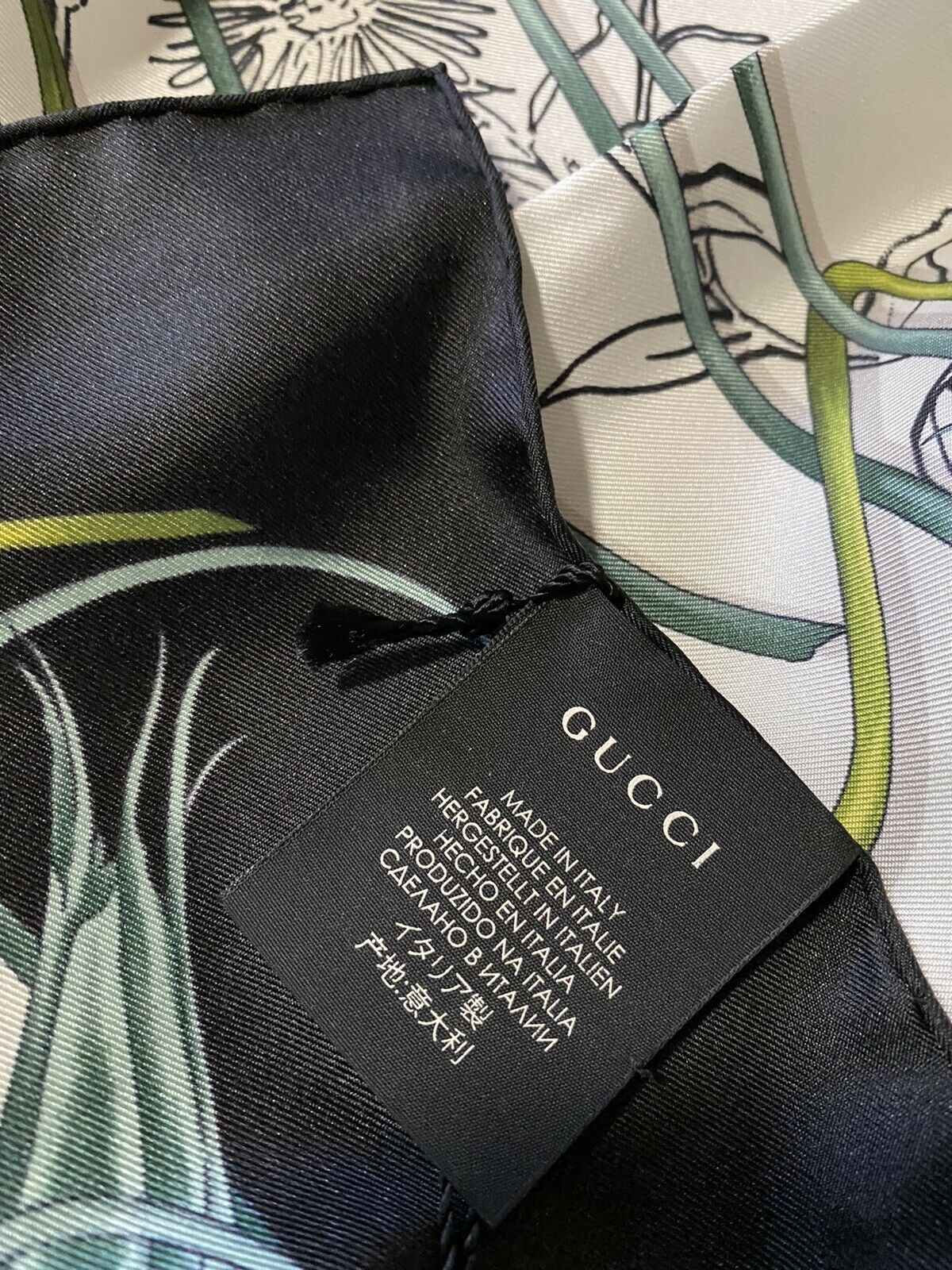 Новый женский шелковый платок Gucci Flora Stage за 495 долларов США, черный/белый шарф, Италия