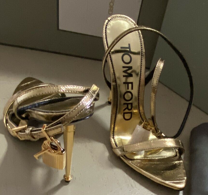 NIB $ 1490 Tom Ford Damen-Sandalen aus Leder, Gold, 8 US/38 Eu, Italien