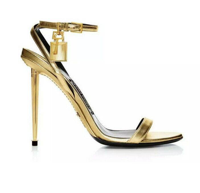 NIB $1490 Tom Ford Women’s Leather Sandal Shoes Gold 8 US/38 Eu Italy
