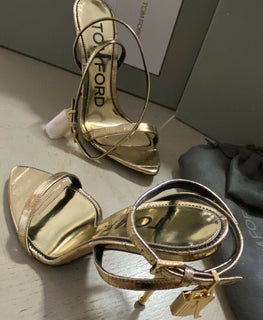 NIB $ 1490 Tom Ford Damen-Sandalen aus Leder, Gold, 8 US/38 Eu, Italien