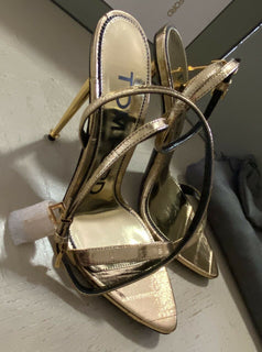 NIB $ 1490 Tom Ford Damen-Sandalen aus Leder, Gold, 8 US/38 Eu, Italien