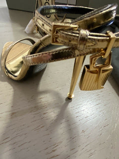 NIB $ 1490 Tom Ford Damen-Sandalen aus Leder, Gold, 8 US/38 Eu, Italien