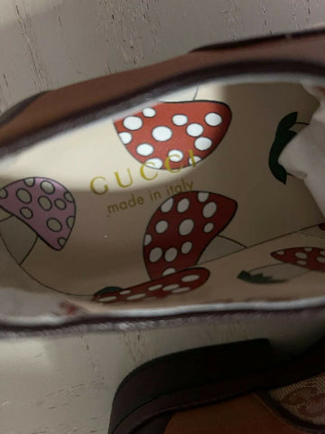 NIB $ 1100 Gucci Jungen GG Monogram Leder/Canvas-Schuhe Braun 32/1L US Alter 6,5