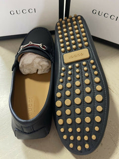 NIB Gucci Boys Kids Leather Driver Shoes Black Size 32/1 US Age 6.5