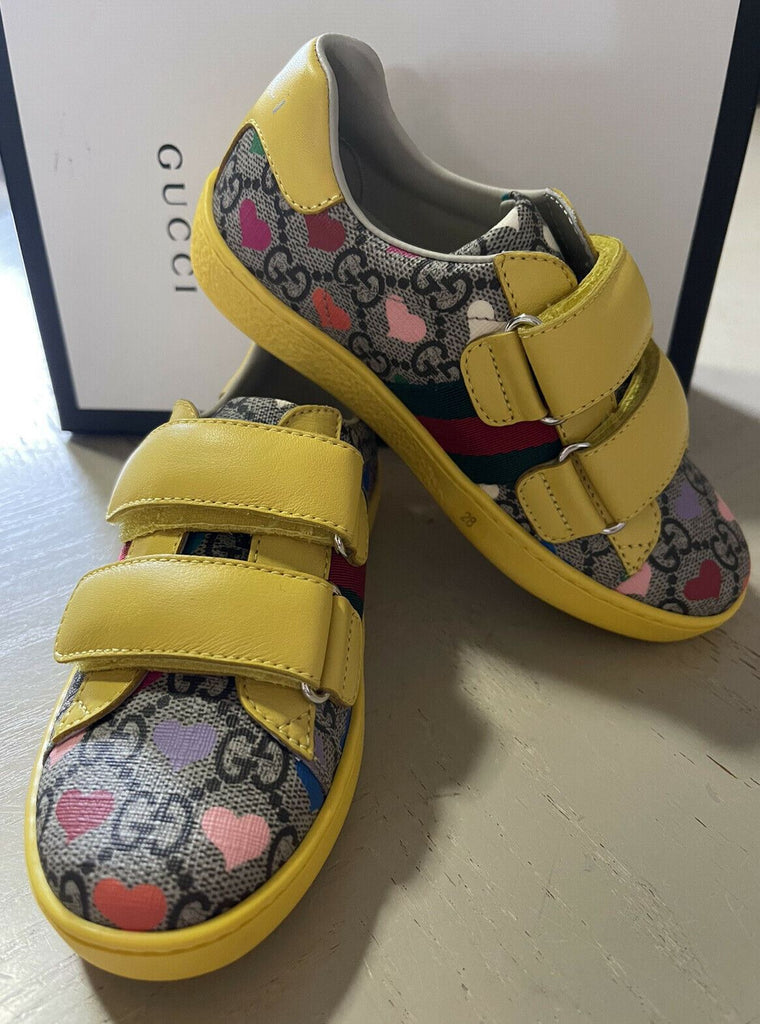 NIB Gucci Kinder GG Monogram Leder/Canvas Sneakers Gelb/Cray 28/10 US Alter 5