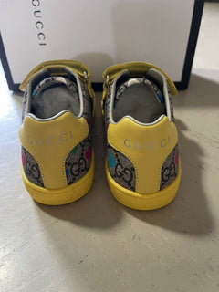 NIB Gucci Kinder GG Monogram Leder/Canvas Sneakers Gelb/Cray 28/10 US Alter 5