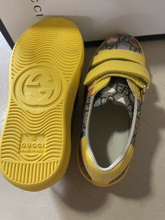 NIB Gucci Kinder GG Monogram Leder/Canvas Sneakers Gelb/Cray 28/10 US Alter 5