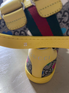 NIB Gucci Kinder GG Monogram Leder/Canvas Sneakers Gelb/Cray 28/10 US Alter 5