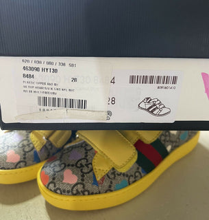 NIB Gucci Kinder GG Monogram Leder/Canvas Sneakers Gelb/Cray 28/10 US Alter 5