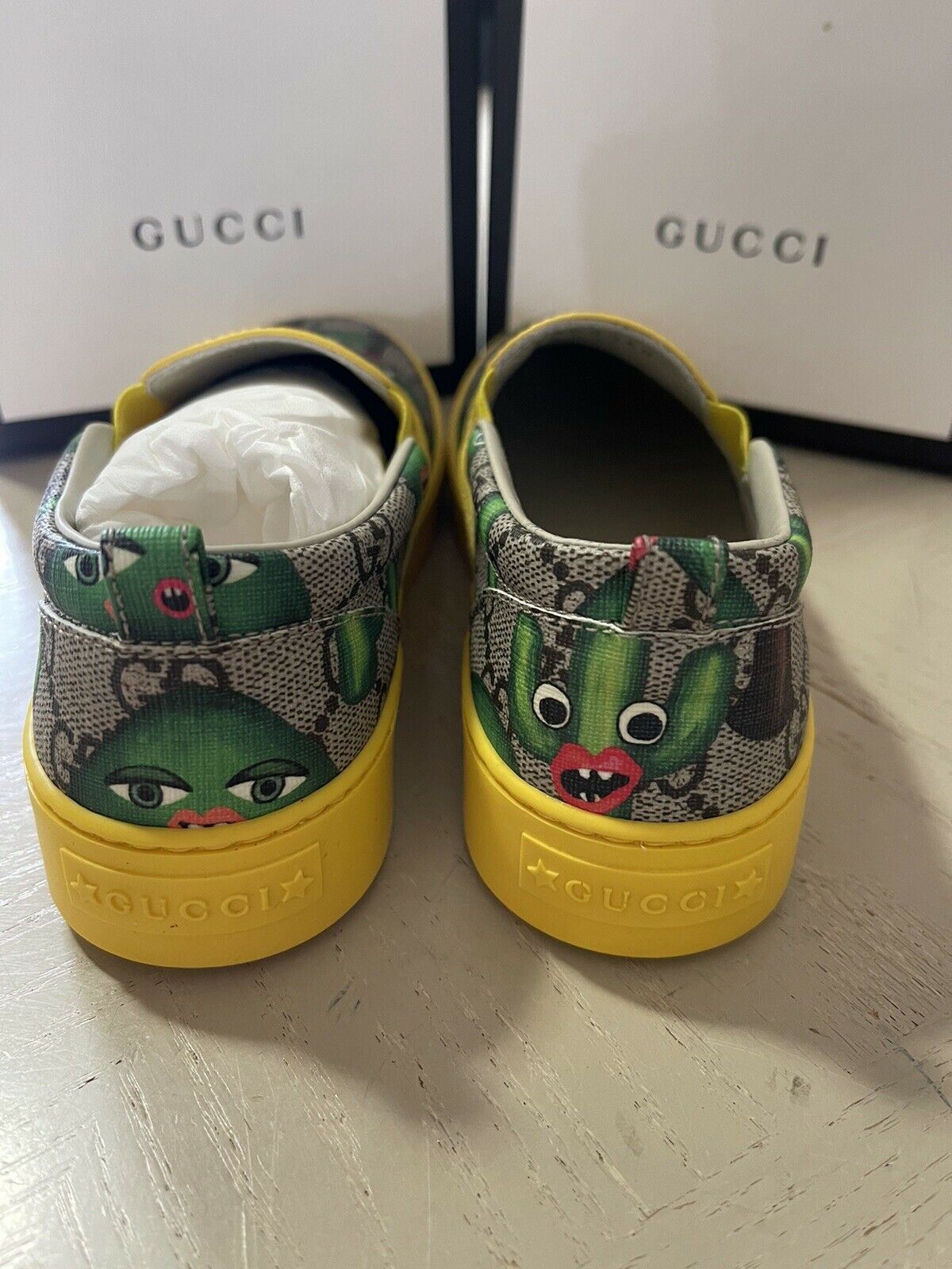 NIB Gucci Kids GG Monogram Leather/Canvas Sneakers Green/Cray 32/1 US Age 6.5