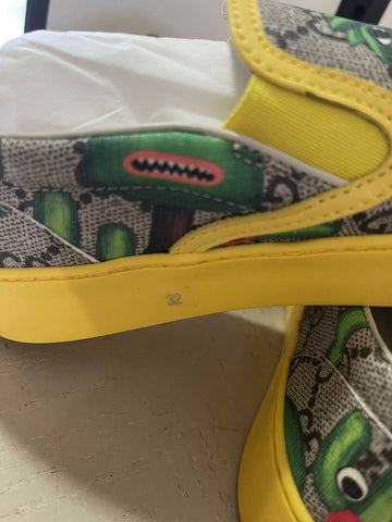 NIB Gucci Kinder GG Monogram Leder/Canvas Sneakers Grün/Cray 32/1 US Alter 6,5