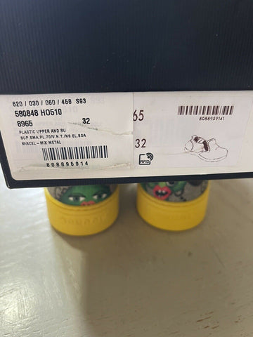 NIB Gucci Kinder GG Monogram Leder/Canvas Sneakers Grün/Cray 32/1 US Alter 6,5