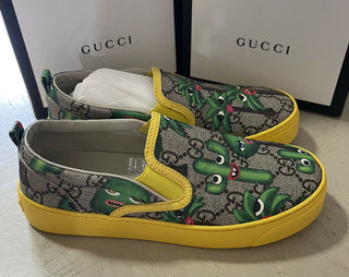 NIB Gucci Kinder GG Monogram Leder/Canvas Sneakers Grün/Cray 33/2US Alter 7