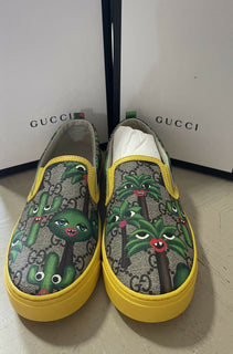 NIB Gucci Kinder GG Monogram Leder/Canvas Sneakers Grün/Cray 33/2US Alter 7