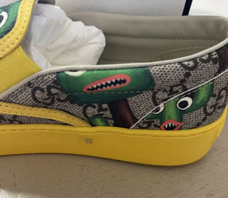 NIB Gucci Kinder GG Monogram Leder/Canvas Sneakers Grün/Cray 33/2US Alter 7