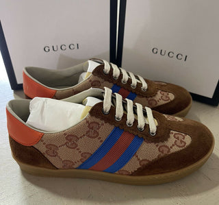 NIB Gucci Kinder Jungen GG Monogramm Wildleder/Canvas Sneakers Schuhe Braun 31/13 US Alter 6