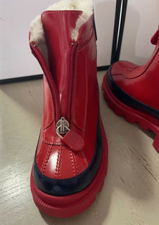 NIB Gucci Kinder Lederstiefel mit Kunstfellfutter Rot/Schwarz 32/1 US Alter 6,5