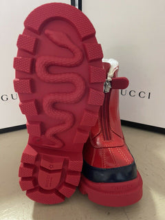NIB Gucci Kinder Lederstiefel mit Kunstfellfutter Rot/Schwarz 32/1 US Alter 6,5