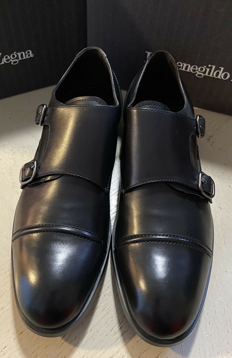 New $650 Ermenegildo Zegna Double Monk Leather Shoes Black 10 US Italy