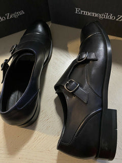 Neue 650 $ Ermenegildo Zegna Double Monk Lederschuhe Schwarz 10 US Italien 