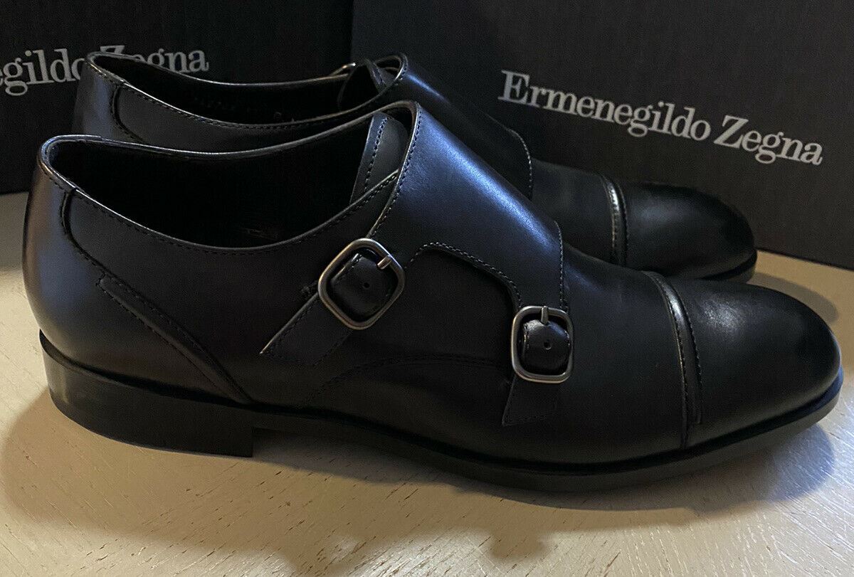 New $650 Ermenegildo Zegna Double Monk Leather Shoes Black 9 US Italy