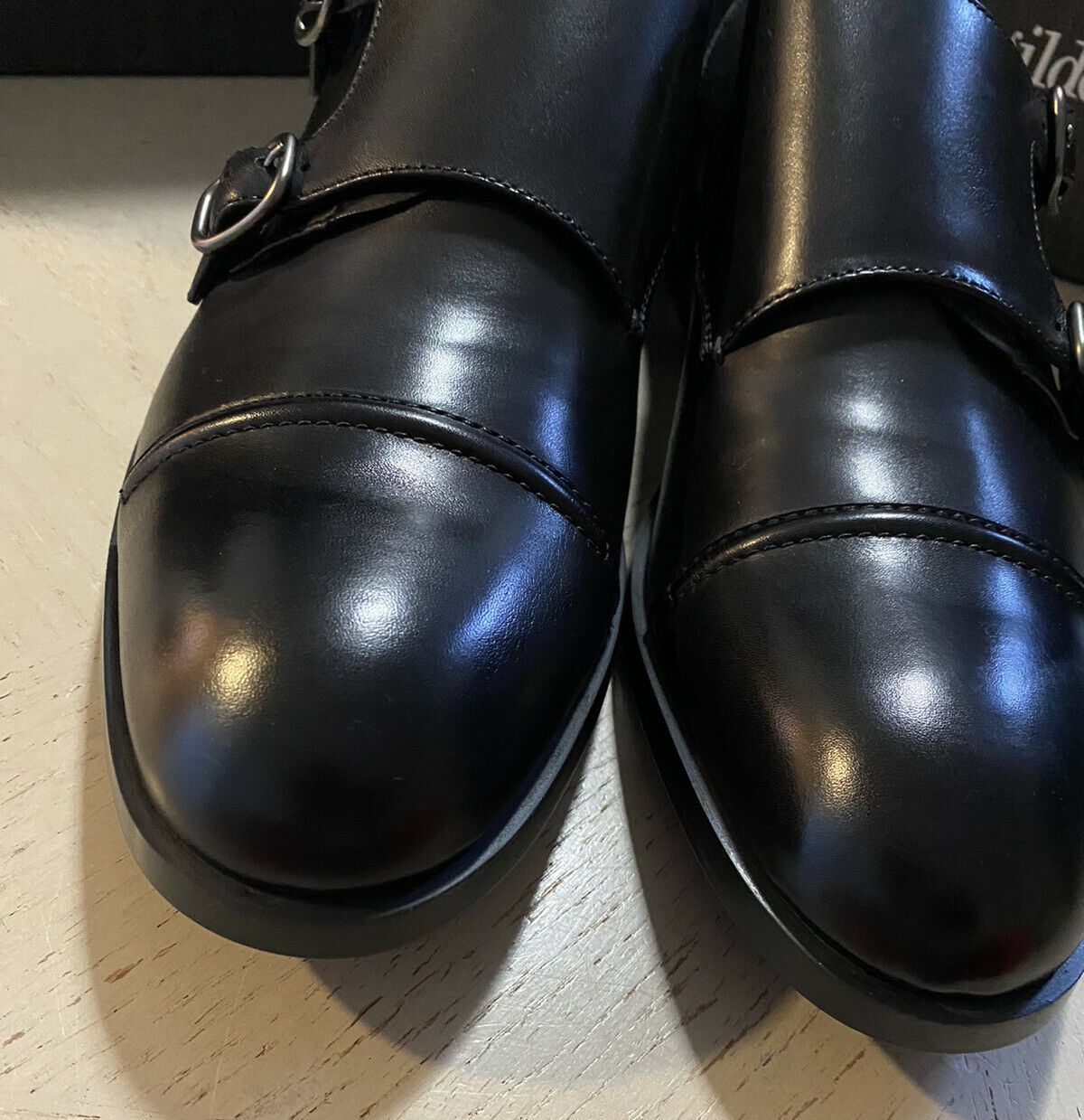 New $650 Ermenegildo Zegna Double Monk Leather Shoes Black 9 US Italy
