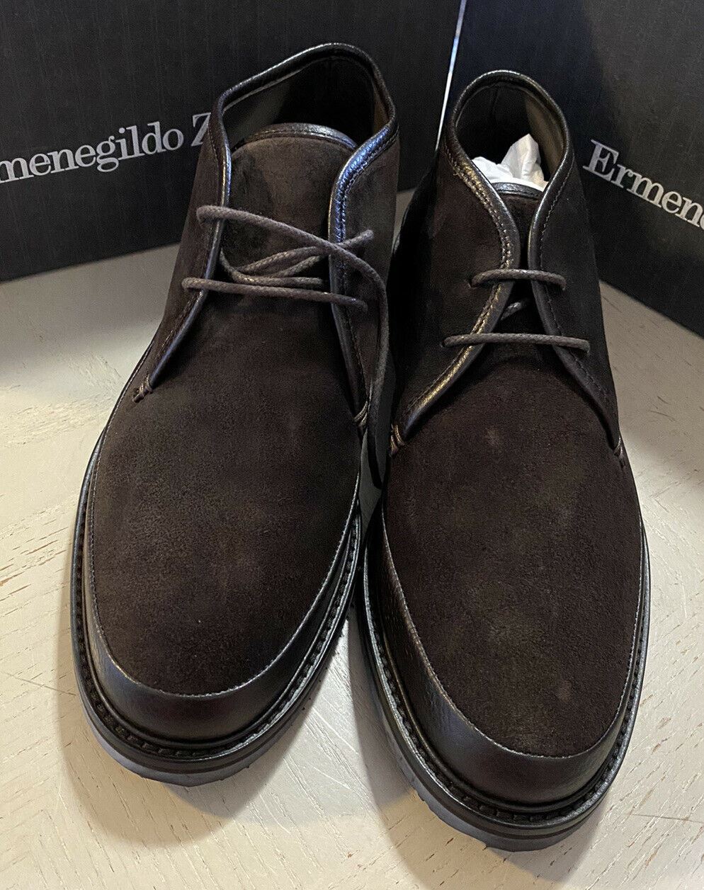New $650 Ermenegildo Zegna Suede/Leather Boots Shoes DK Brown 9 US Italy
