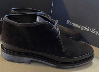 Neu $ 650 Ermenegildo Zegna Wildleder/Lederstiefel Schuhe DK Braun 9 US Italien 