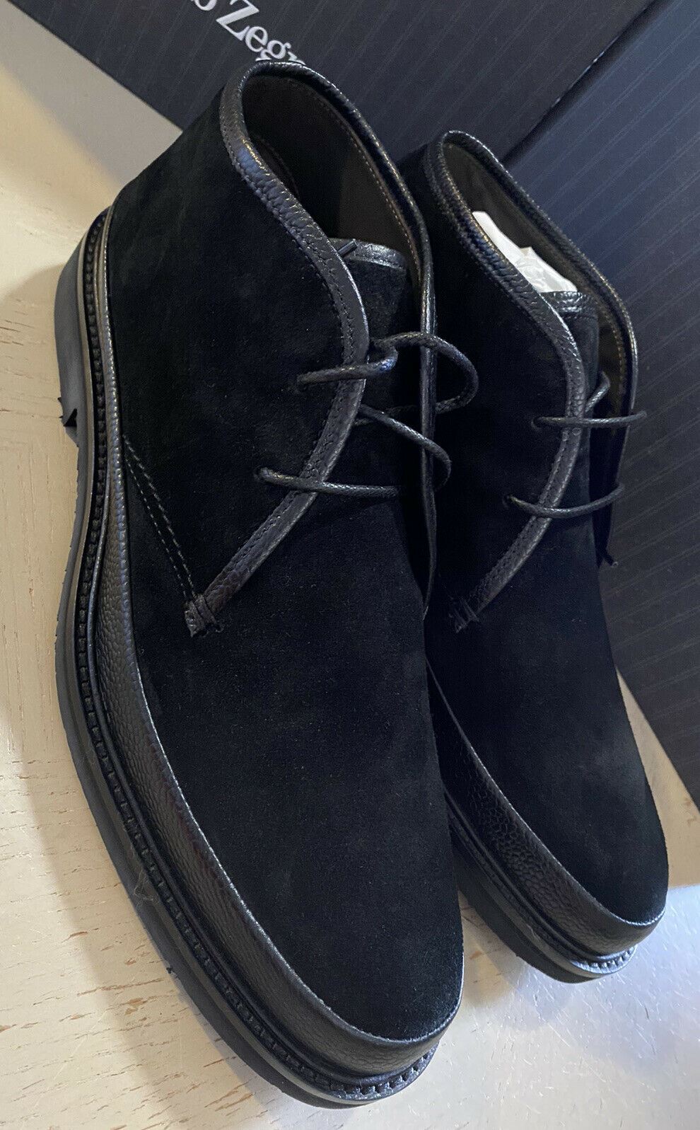 New $650 Ermenegildo Zegna Suede/Leather Boots Shoes Black 9 US Italy
