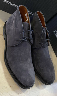 Neu $ 650 Ermenegildo Zegna Wildleder/Leder Stiefel Schuhe Marine/Blau 11 US Italien 