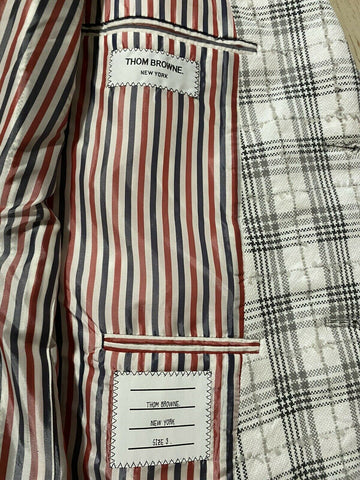 Neu mit Etikett: 2490 $ Thom Browne Herren-Seersucker-Tweed-Jacken-Blazer Schwarz/Weiß Größe 3/L