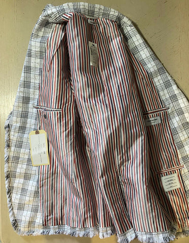 Neu mit Etikett: 2490 $ Thom Browne Herren-Seersucker-Tweed-Jacken-Blazer Schwarz/Weiß Größe 3/L