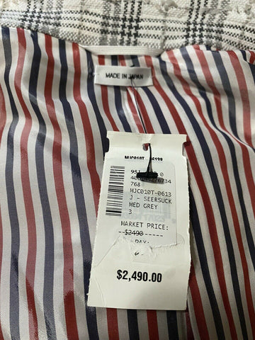 Neu mit Etikett: 2490 $ Thom Browne Herren-Seersucker-Tweed-Jacken-Blazer Schwarz/Weiß Größe 3/L