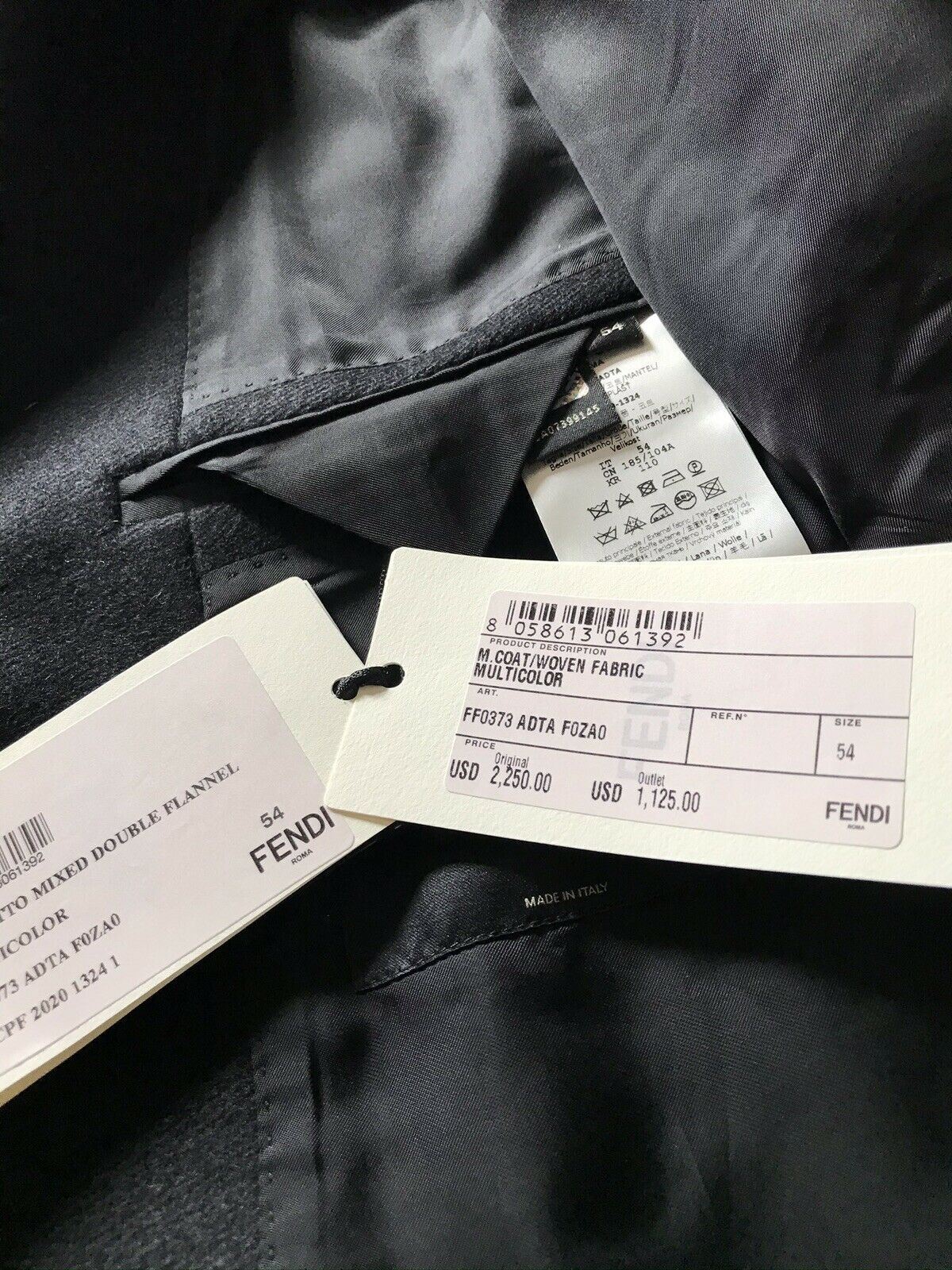 New $2250 Fendi Mens Overcoat Coat Black/Gray Size 44 US ( 54 Ita ) Italy