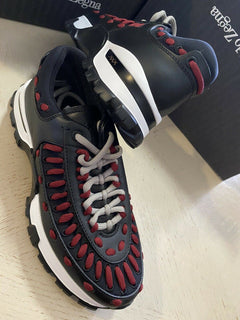 Neue 795 $ Ermenegildo Zegna Couture Leder-Sneakers Schuhe Schwarz 8 US Italien