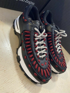 Neue 795 $ Ermenegildo Zegna Couture Leder-Sneakers Schuhe Schwarz 8 US Italien
