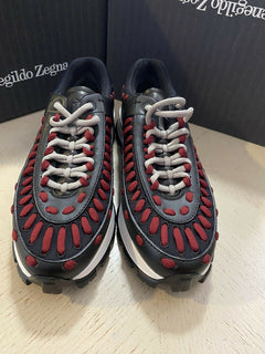 Neue 795 $ Ermenegildo Zegna Couture Leder-Sneakers Schuhe Schwarz 8 US Italien