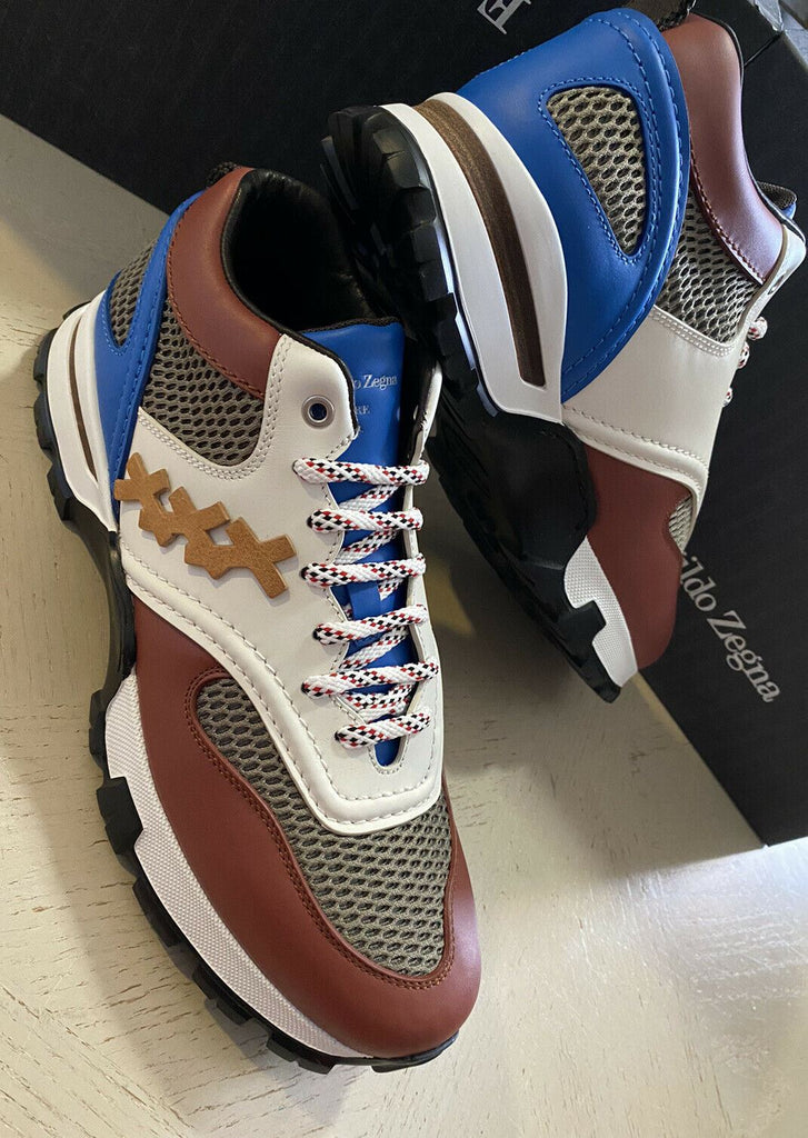 Neue 650 $ Ermenegildo Zegna Couture Leder-Sneakers Schuhe Braun 10,5 US Italien