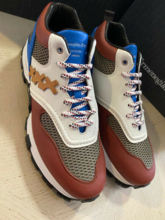 Neue 650 $ Ermenegildo Zegna Couture Leder-Sneakers Schuhe Braun 10,5 US Italien
