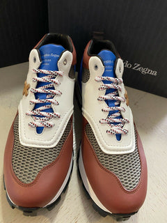 Neue 650 $ Ermenegildo Zegna Couture Leder-Sneakers Schuhe Braun 10,5 US Italien