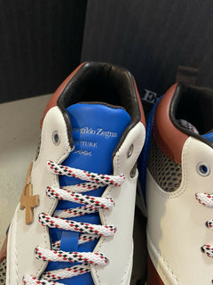 Neue 650 $ Ermenegildo Zegna Couture Leder-Sneakers Schuhe Braun 10,5 US Italien