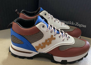 Neue 650 $ Ermenegildo Zegna Couture Leder-Sneakers Schuhe Braun 10,5 US Italien