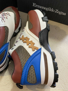 Neue 650 $ Ermenegildo Zegna Couture Leder-Sneakers Schuhe Braun 10,5 US Italien