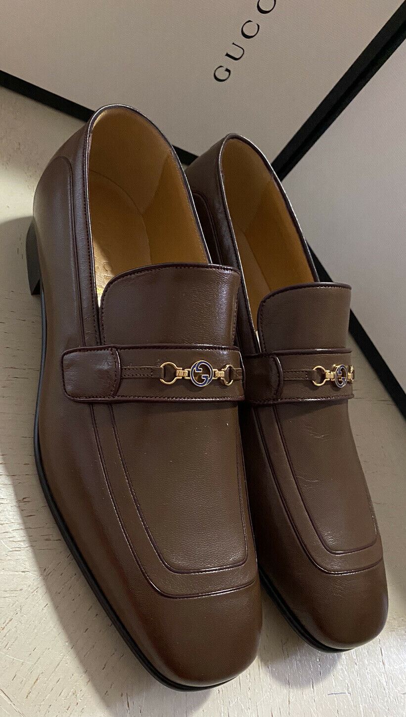 New Gucci Men’s GG Monogram Leather Loafers Shoes Brown 8.5 US ( 7.5 UK ) Italy