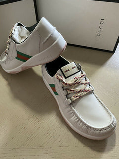 Neue Gucci Herren-Sneakers aus Leder, Weiß, 11 US (10 UK), Italien
