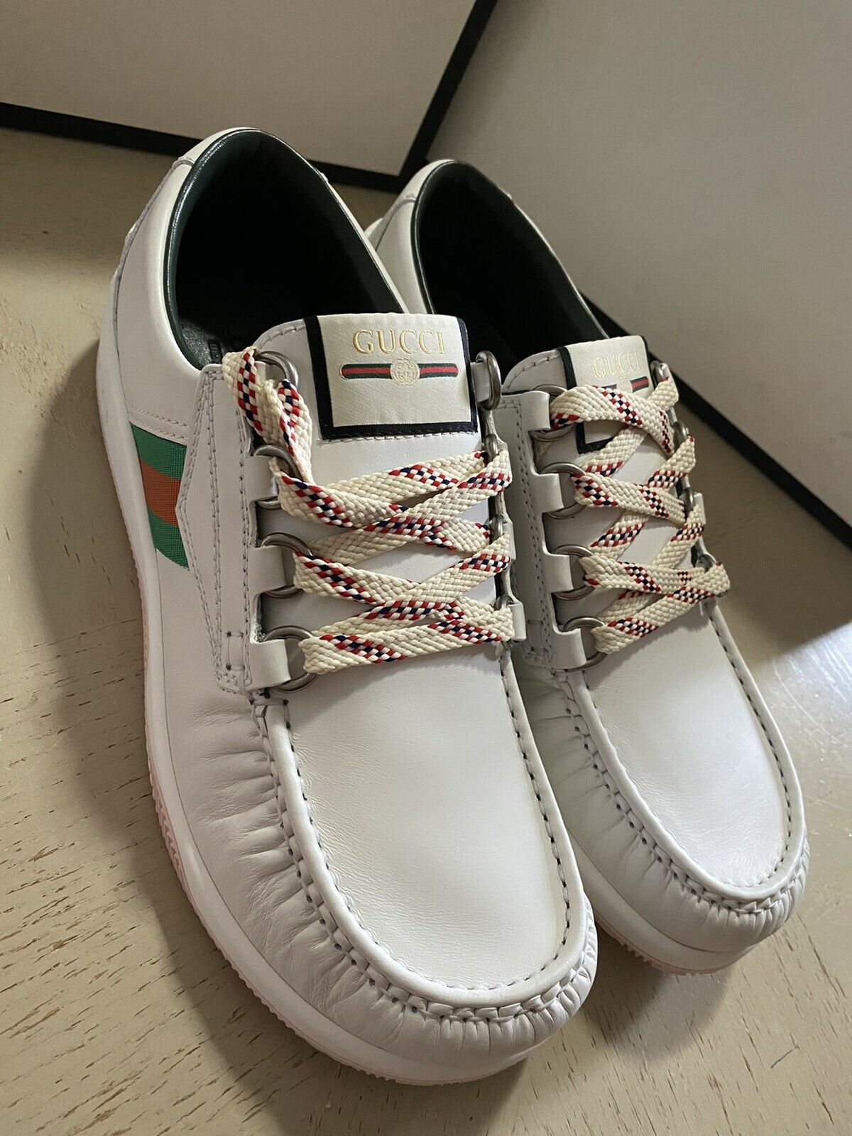 New Gucci Men’s Leather Sneakers Shoes White 11 US ( 10 UK ) Italy