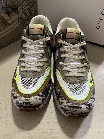 Новые мужские кожаные кроссовки Gucci коричневого/серого/бежевого цвета 12 США (11 Великобритания) Италия