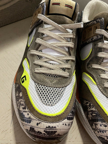 Новые мужские кожаные кроссовки Gucci коричневого/серого/бежевого цвета 12 США (11 Великобритания) Италия