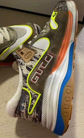 Новые мужские кожаные кроссовки Gucci коричневого/серого/бежевого цвета 12 США (11 Великобритания) Италия