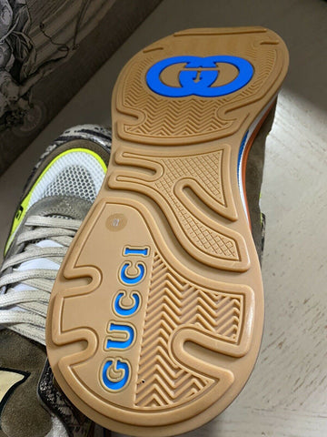 Новые мужские кожаные кроссовки Gucci коричневого/серого/бежевого цвета 12 США (11 Великобритания) Италия